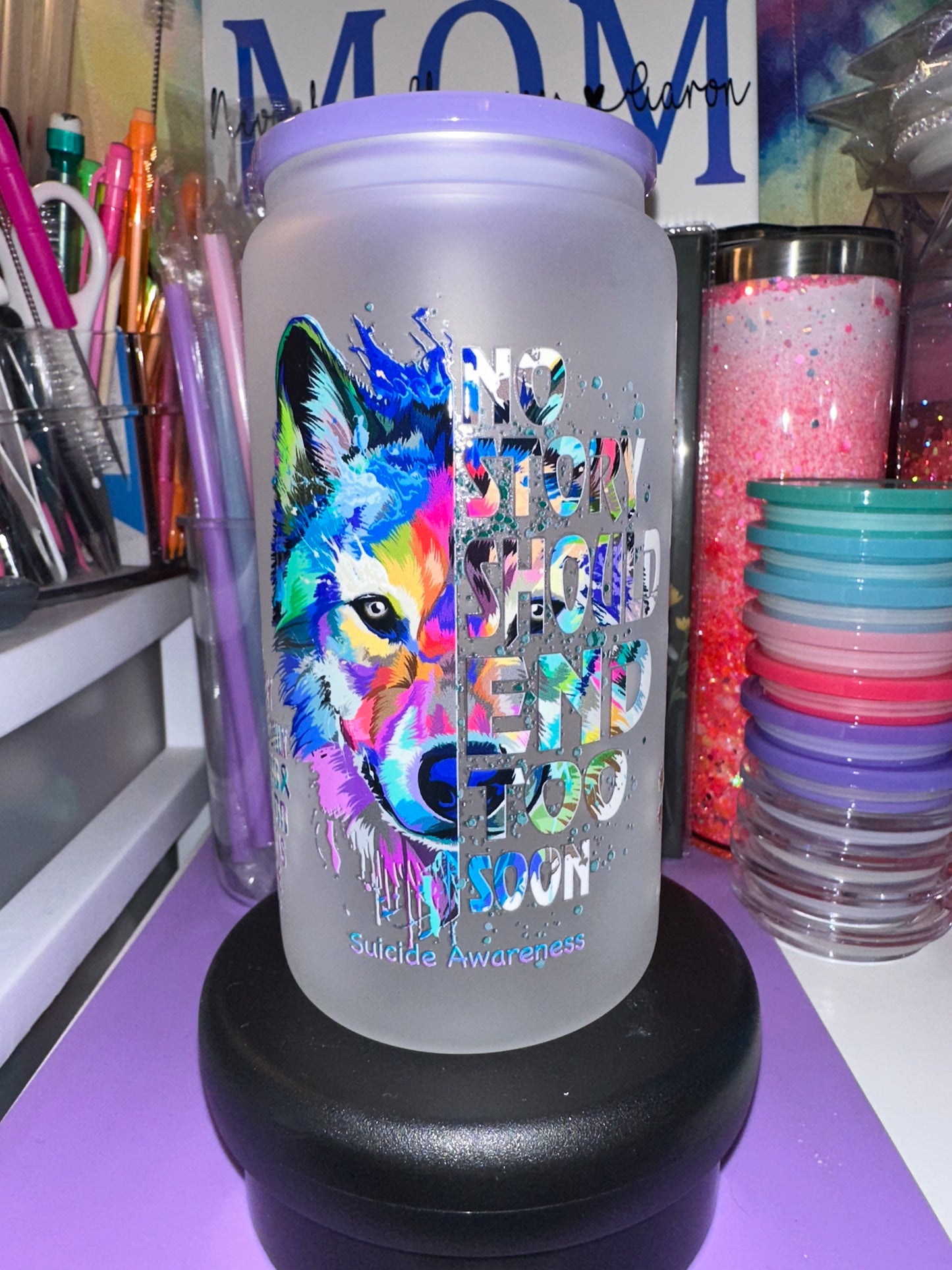 16oz frosted glass suicide awareness