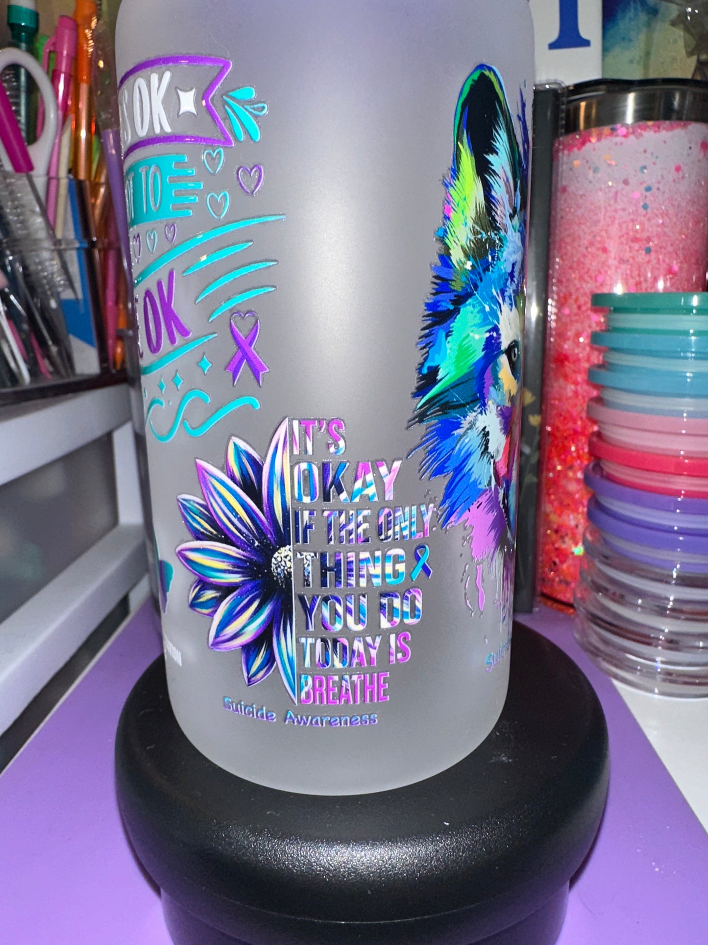 16oz frosted glass suicide awareness