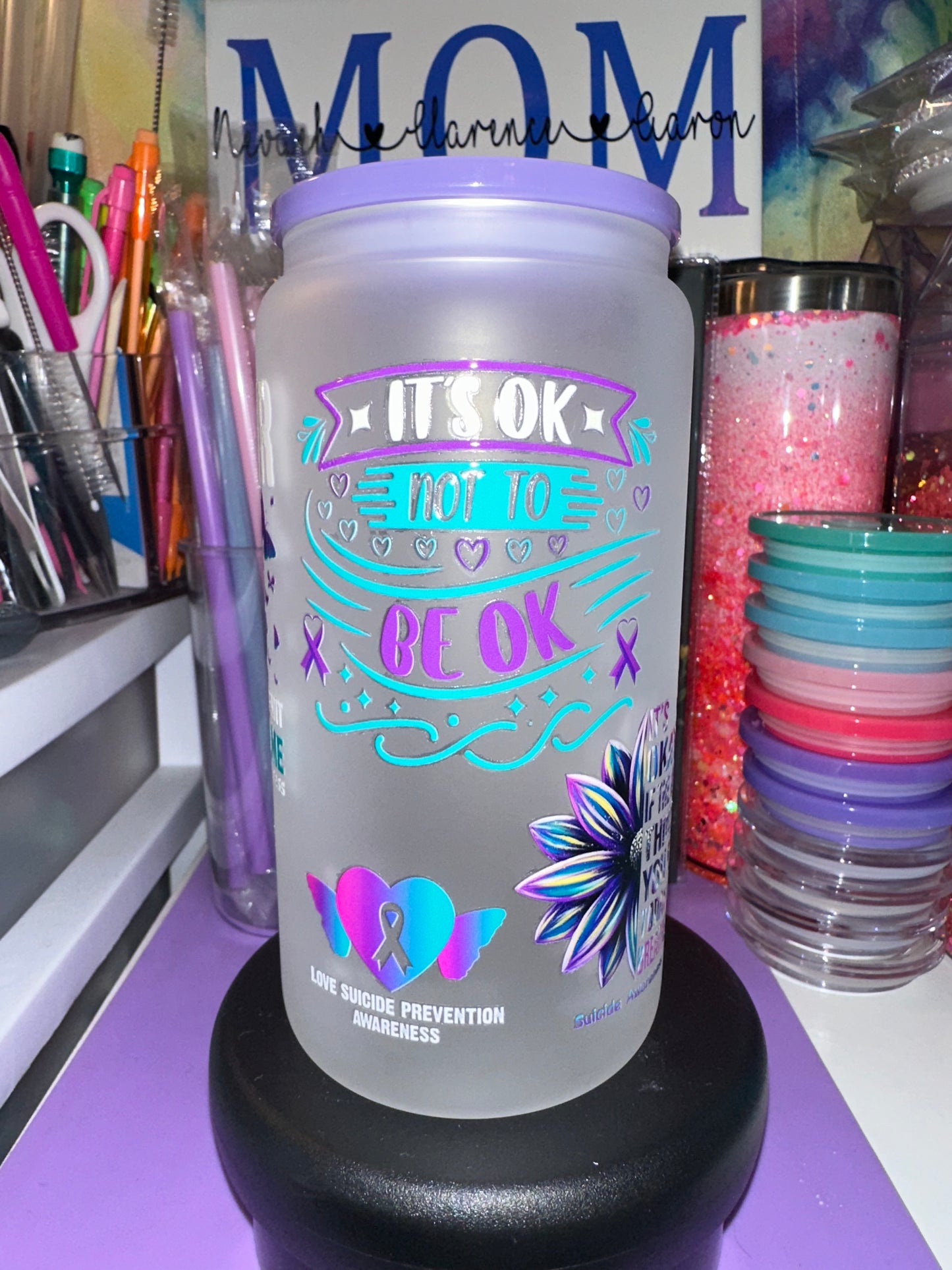 16oz frosted glass suicide awareness