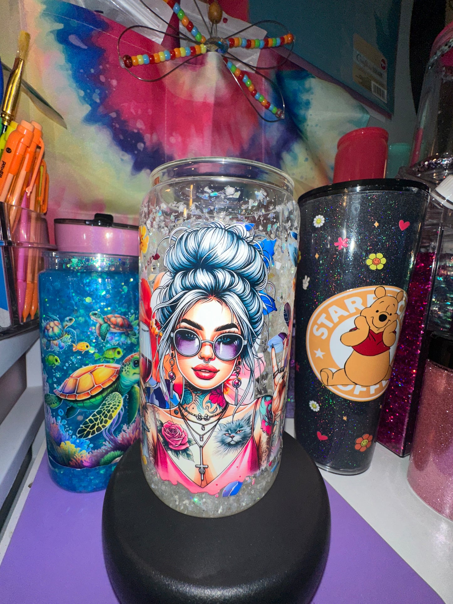 Premade tattoo girl 16oz glass