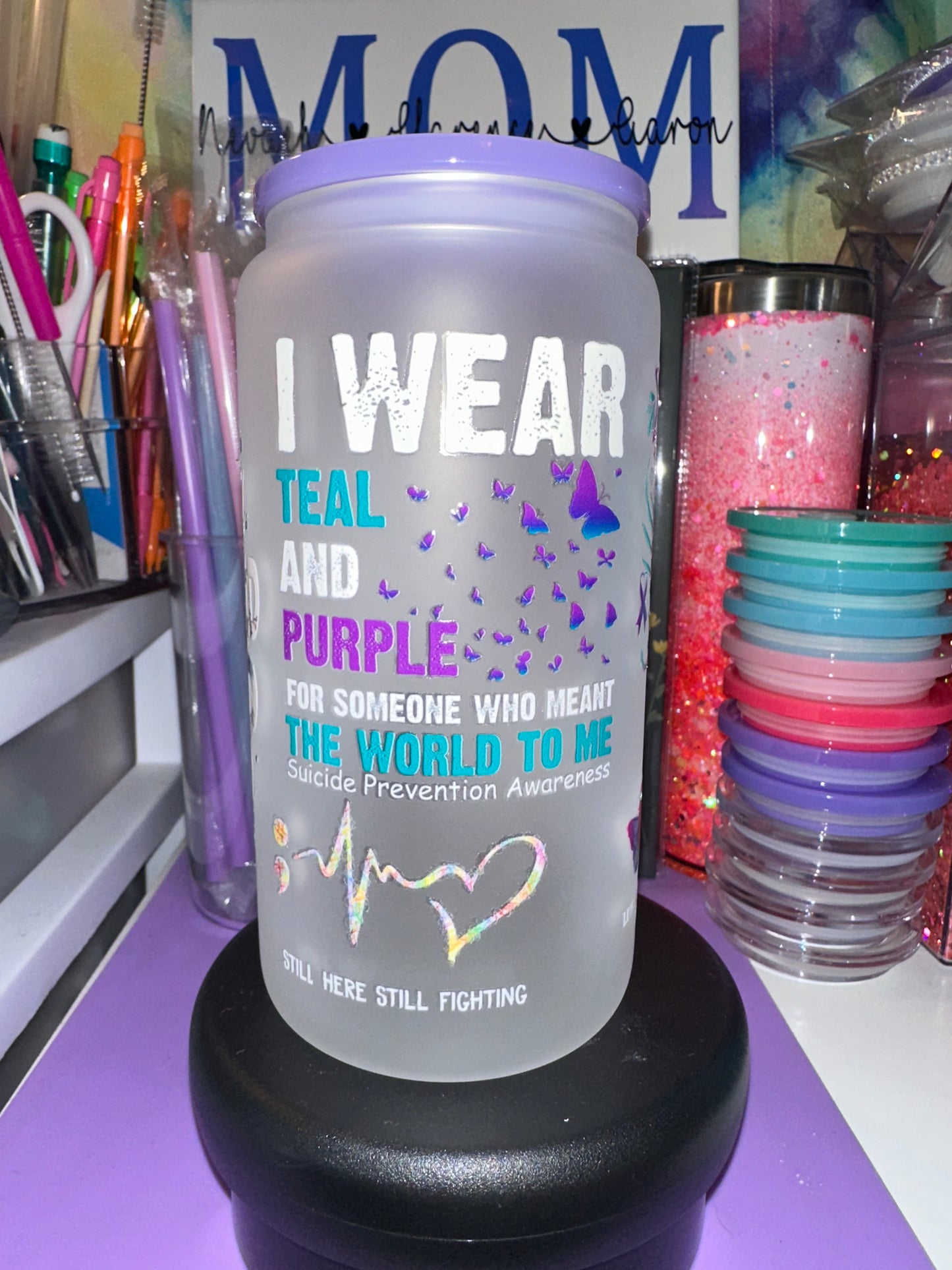 16oz frosted glass suicide awareness