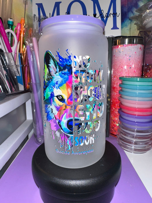 16oz frosted glass suicide awareness