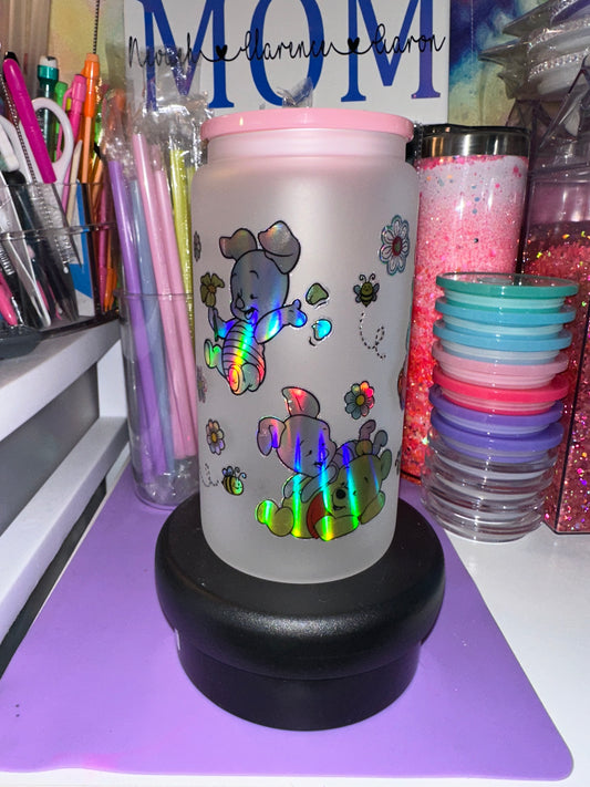 16oz frosted glass Pooh and friends holographic