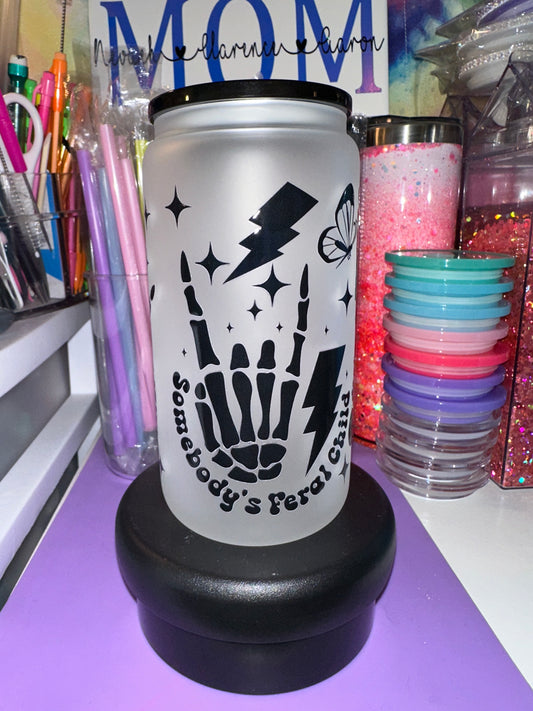 16oz frosted glass feral child