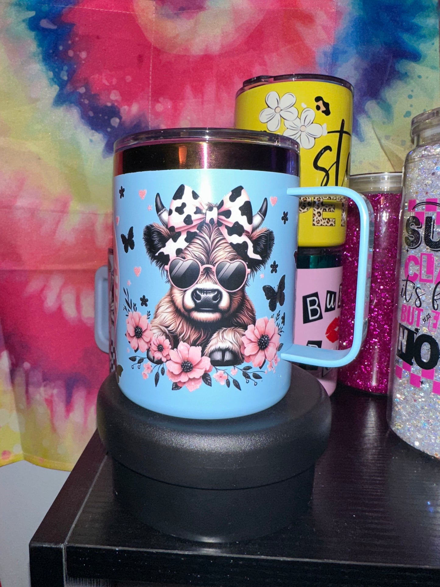 Pink with cow and butterflies