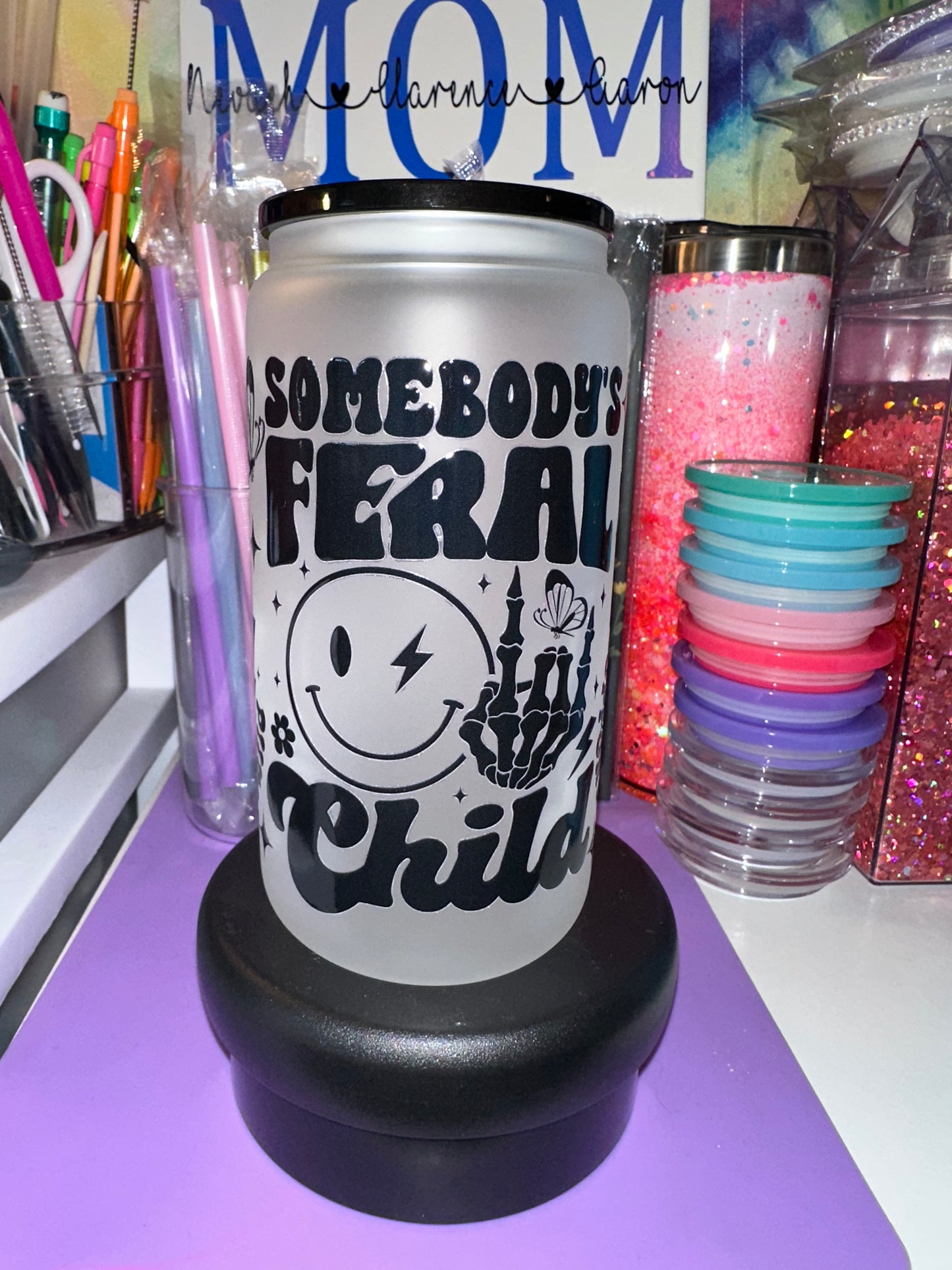 16oz frosted glass feral child